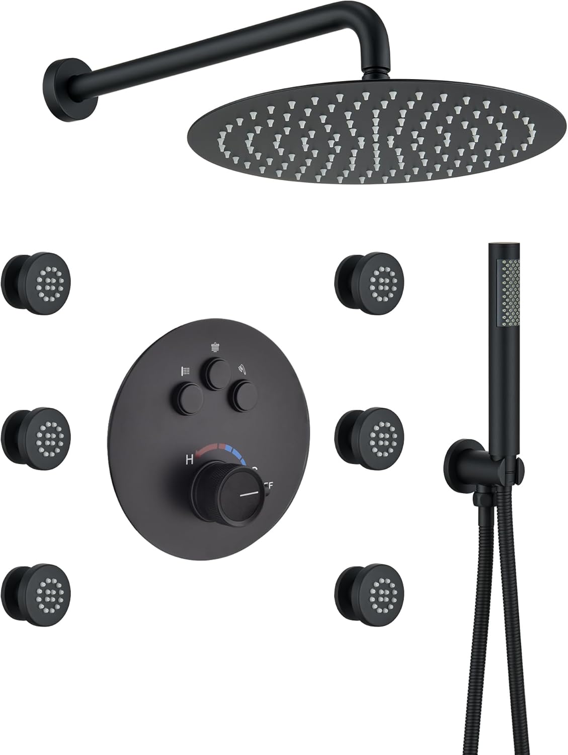 MONDAWE 12 Inch High Pressure Rainfall Shower System in Matte Black