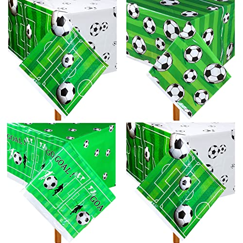 4 Pack Soccer Themed Birthday Party Supplies Sports Party Tablecloths Soccer Ball Plastic Table Cover Sports Ball Tablecloth For School Outdoor Party Decorations #TOP13