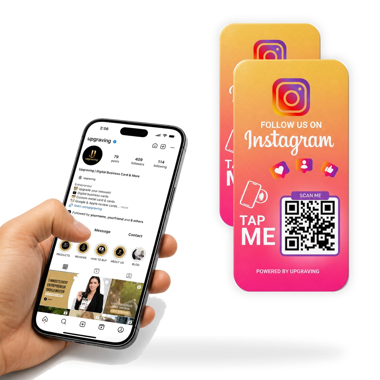 Reusable Followers Tap Sticker for Instagram with QR & NFC Tap - Compatible with iPhone and Android - Powered by Upgraving (2 Stickers)