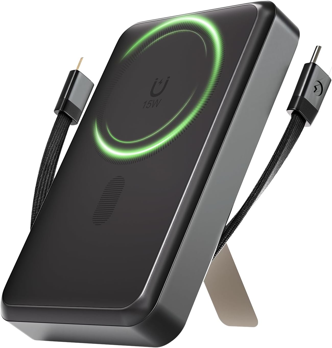 Magnetic Wireless Power Bank 10000mAh Portable Phone Charger with Built-in Cables & Foldable Stand, 15W Fast Charger, 4-in-1 Magnetic Battery Pack for iPhone Samsung Series, Perfect for Daily, Travel