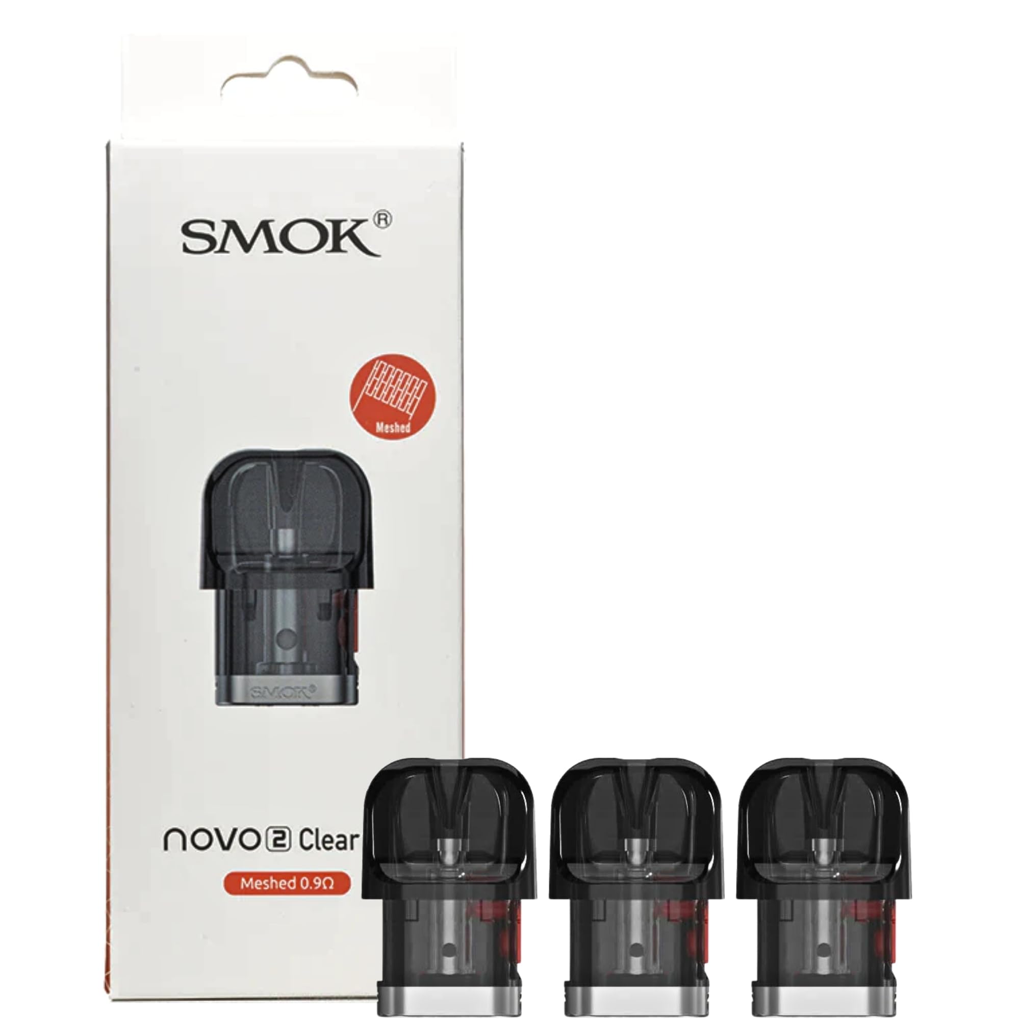 Smok Novo 2 Clear Pod [0.9ohm Mesh] 3 Pack - Leakproof Design, Rich Flavour, 2ml Cartridge, U-Shaped Airflow, No Nicotine