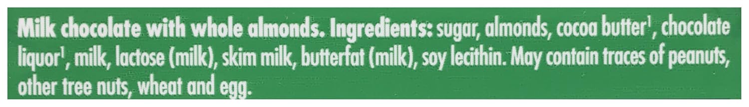 Ritter Sport Milk Chocolate With Whole Almonds Bar, All Natural, 3.5 Ounces (Pack Of 11)