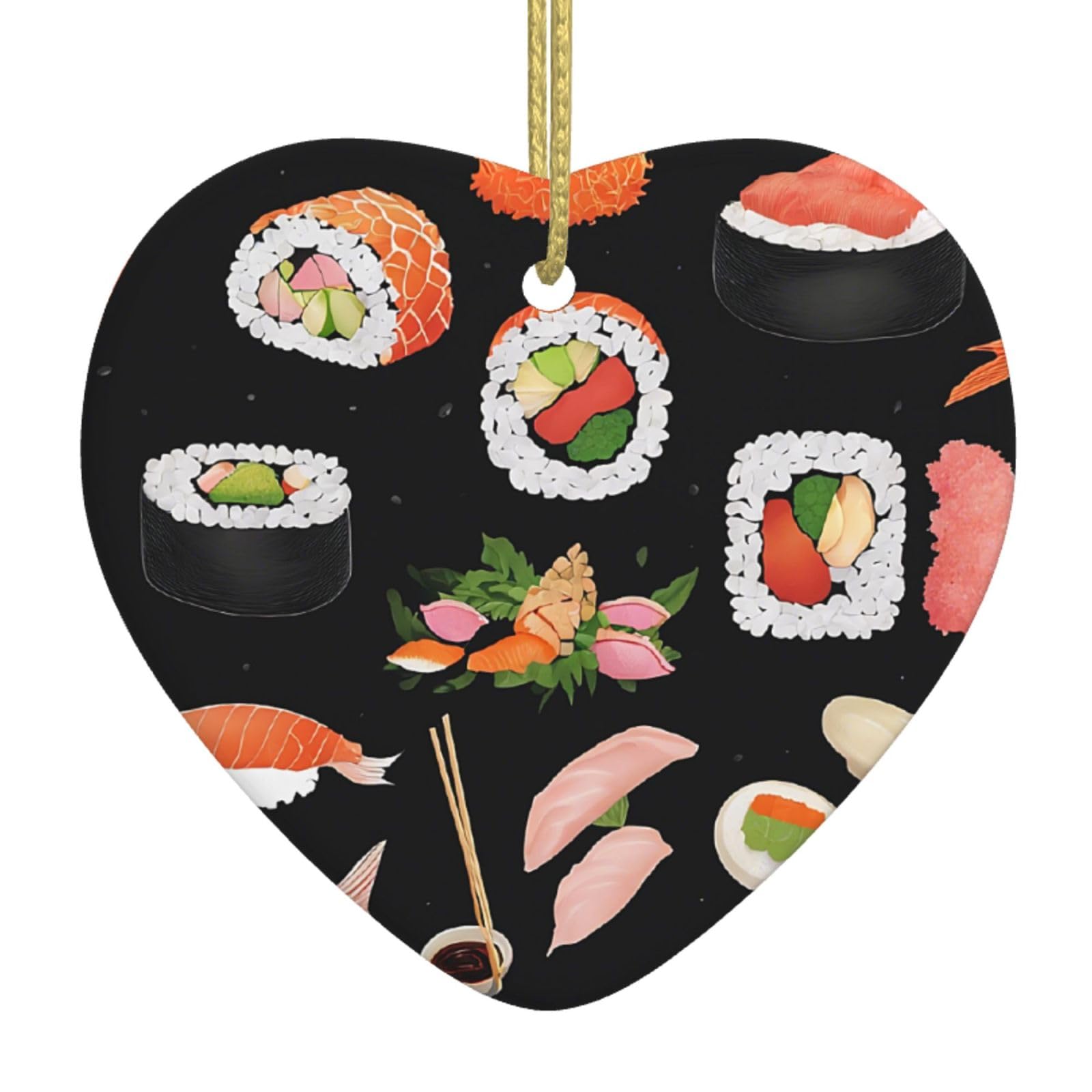 Aspoijhn Japanese Sushi Black (Japanese Sushi Black) Christmas Tree Ceramic Hanging Heart Bauble Ornaments Festive Xmas Pendant Decorations For Party Home Decor