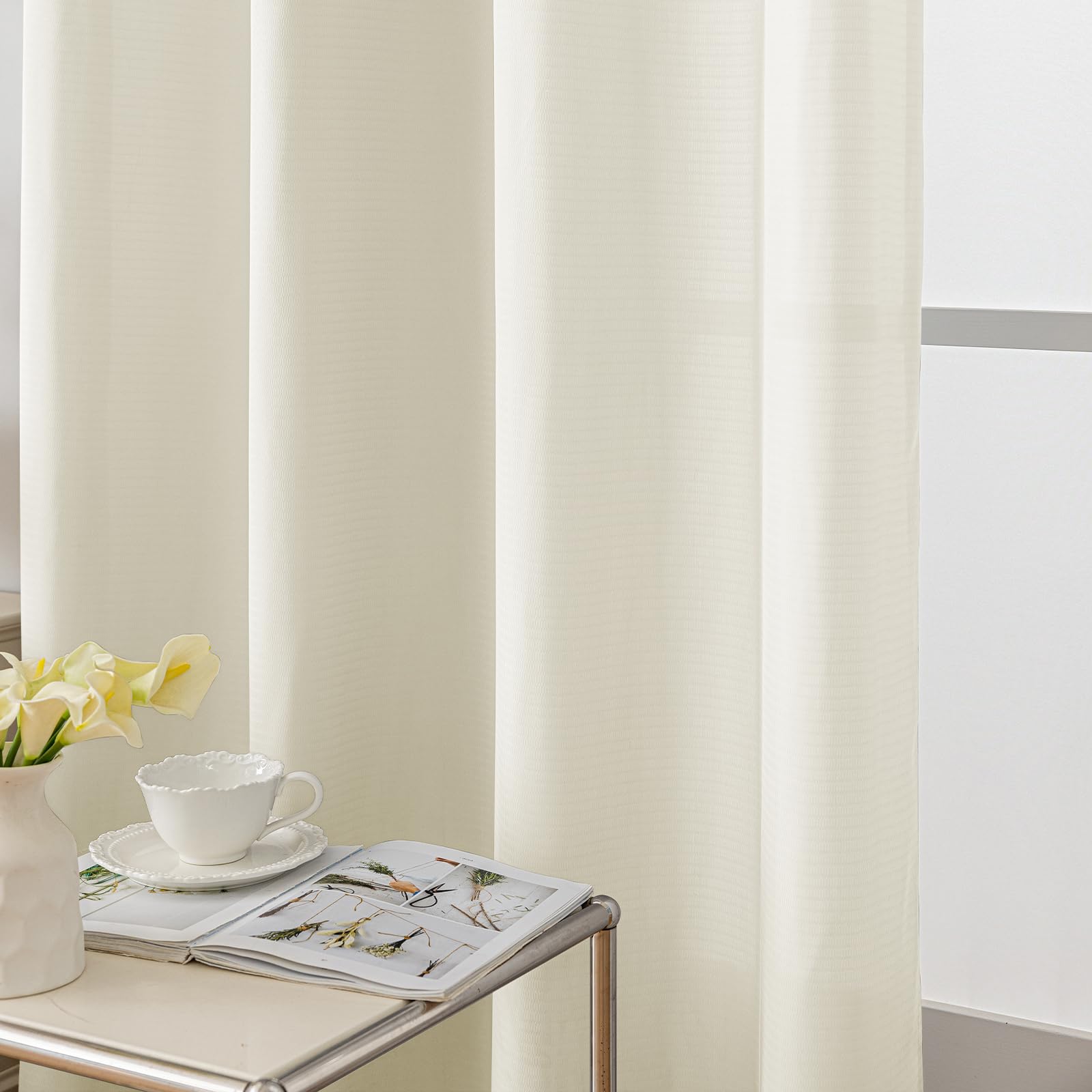 Tende Voile 2 Pezzi 140x260cm - Bianche, Semi-Trasparenti, Con Anelli, Per Soggiorno E Camera Da Letto - Foto 10