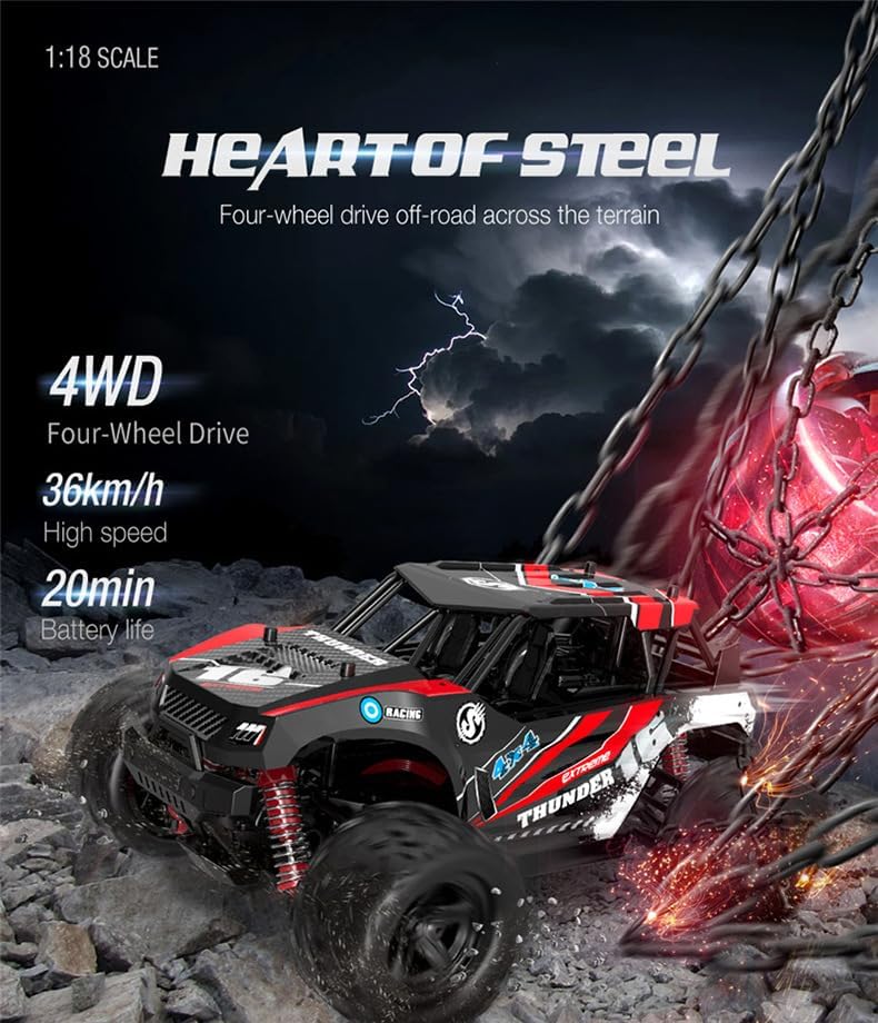 Miniatura 5 de Kororo Coche RC todo terreno a escala 118, vehículo eléctrico 4WD de alta velocidad de 36 KPH con control remoto de 2.4 GHz, camión todoterreno