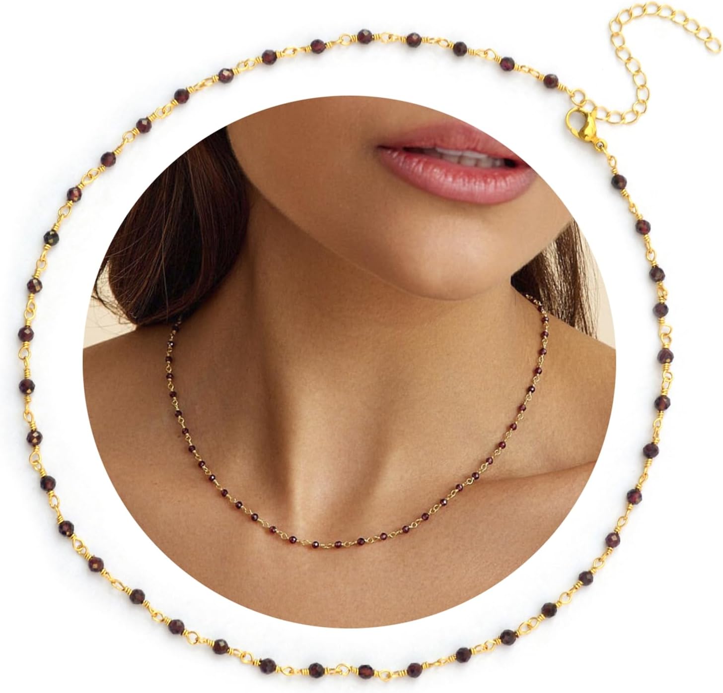 Citrine Choker Necklace, Natural Citrine Gemstone Handmade Beaded Necklace, 18k Gold Plated Wire Wrap Healing Crystals Women Fashion Jewelry 18 Inches