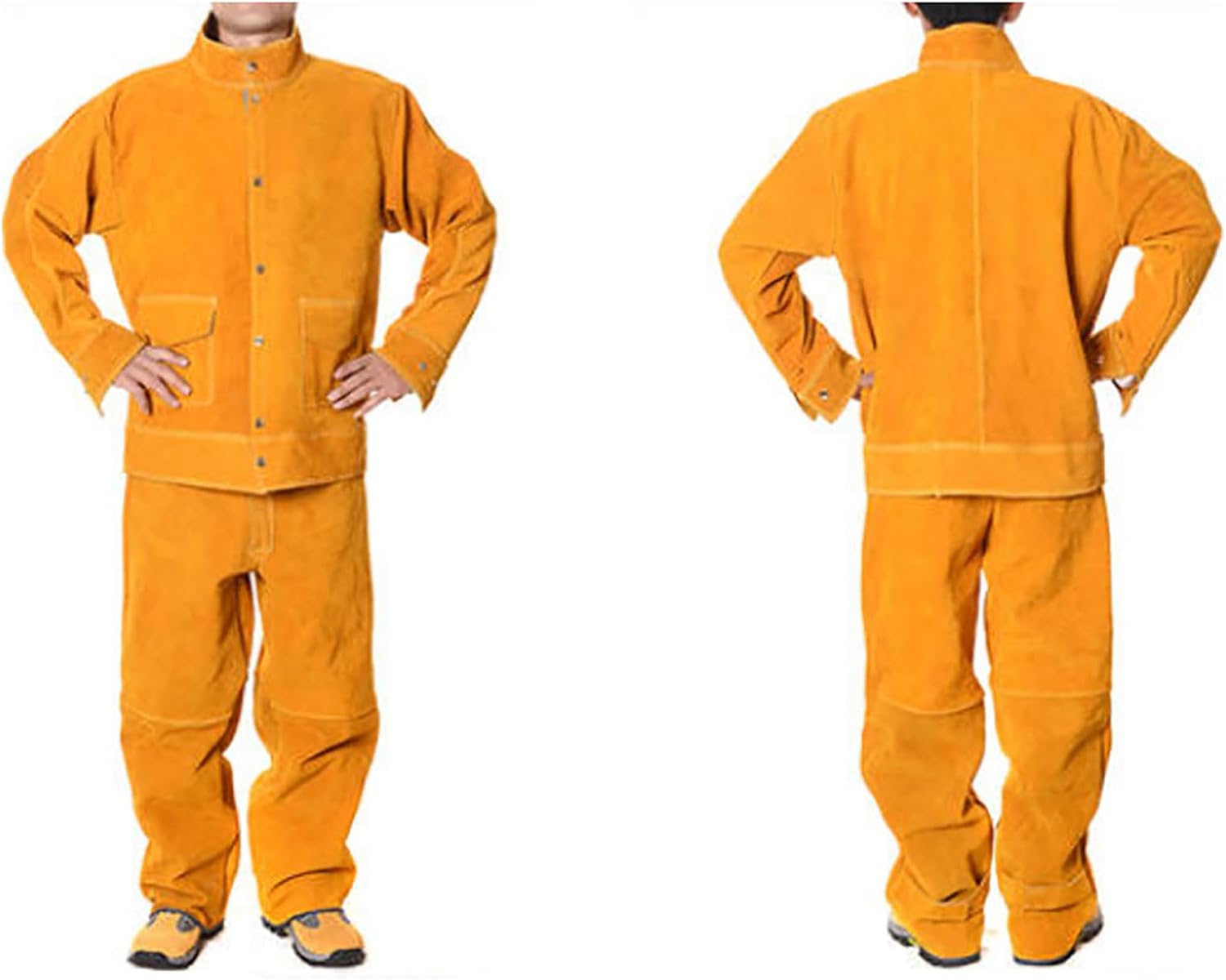 Leather Welding Jacket - Flame-Resistant Heavy Duty Work Welder Jackets - Cowhide Welding Coat for Men Women,Yellow,XL