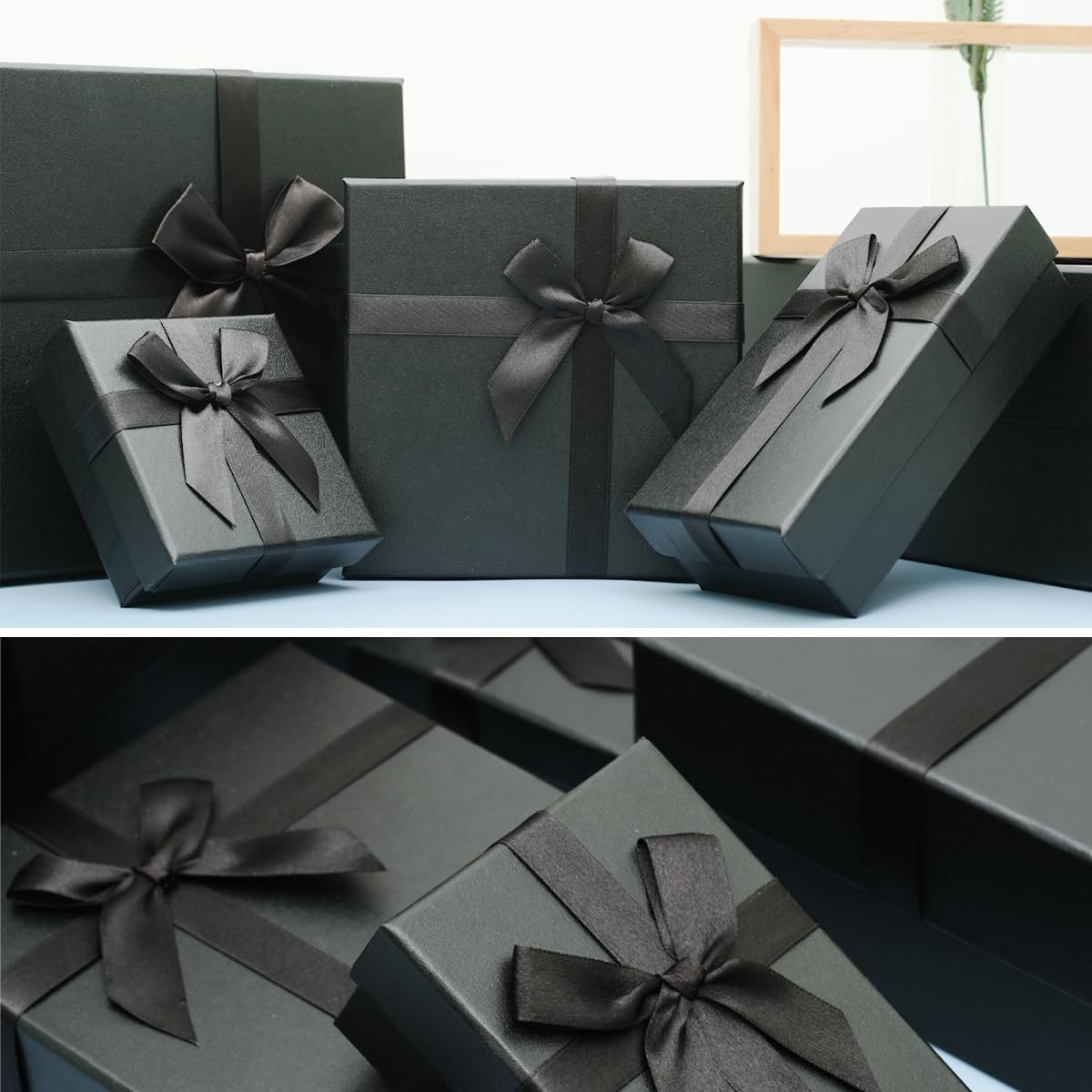 Geschenkboxen für Geschenke, ein Set aus 5 schwarzen Geschenkboxen, vorgeformte Boxen, luxuriöse Geschenkbox für Geburtstage, Jubiläen, Hochzeiten, Weihnachten usw.