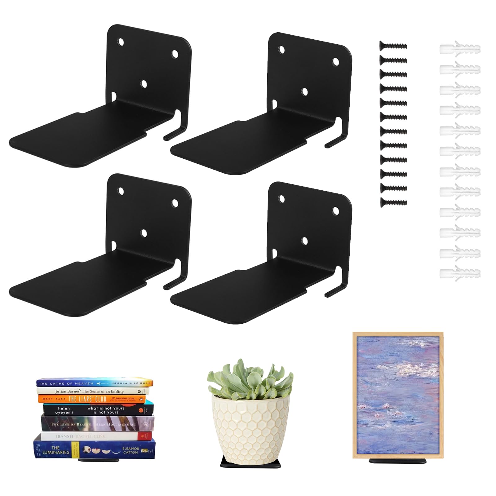 GeluEla 4 Pcs Estanteria Libros Invisible Pared, Baldas Flotantes Metálica, Estanterías Flotantes Montado en Pared, Estantes de Pared para Libros, para Dormitorio, Baño, Cocina, Sala de Estar