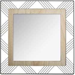Palilleria Listones De Madera Decorativos Para Pared ATMOSPHERA CREATEUR DINTERIEUR Espejo Cuadrado de Metal y Madera, Plateado, L. 45.5 x D. 2 x H. 45.5 cm