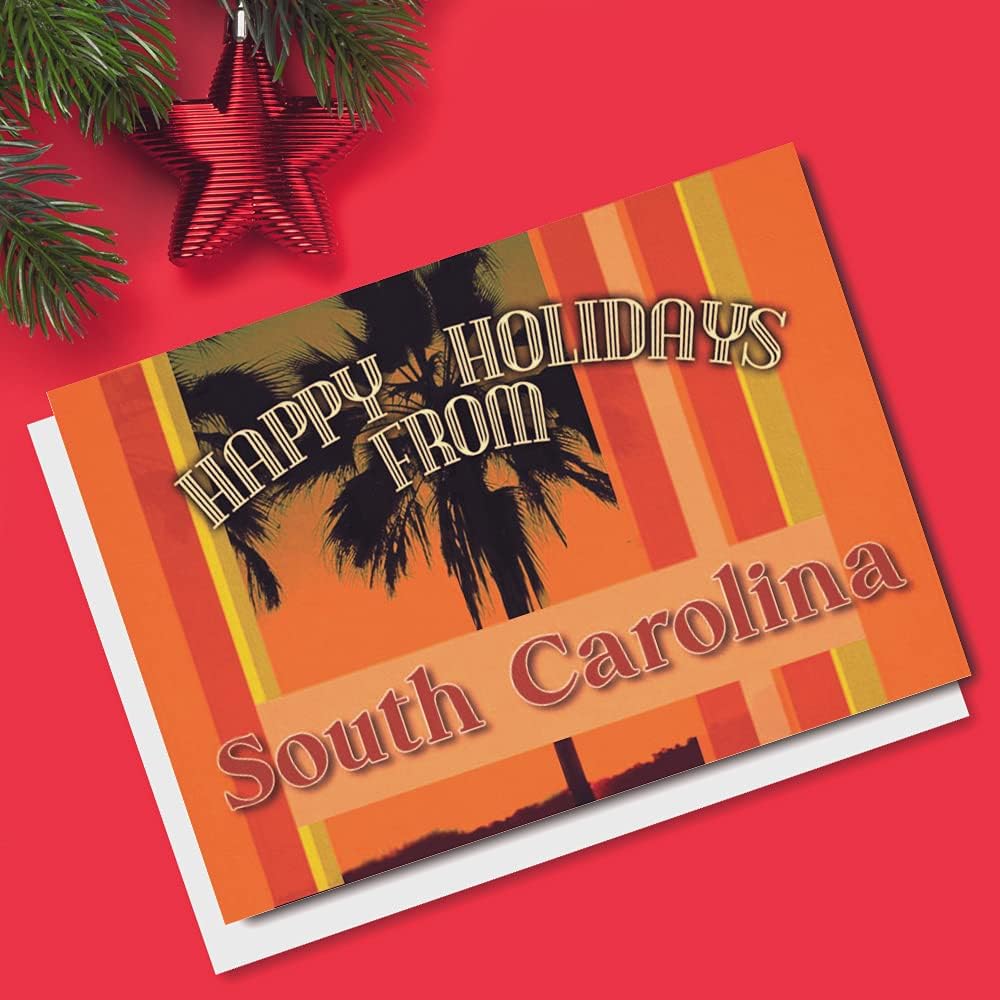 Wright Home & Gift South Carolina Palm Tree Hometown Holiday Greeting Cards | 36 Pack Bulk Set + 36 Envelopes (4x6)