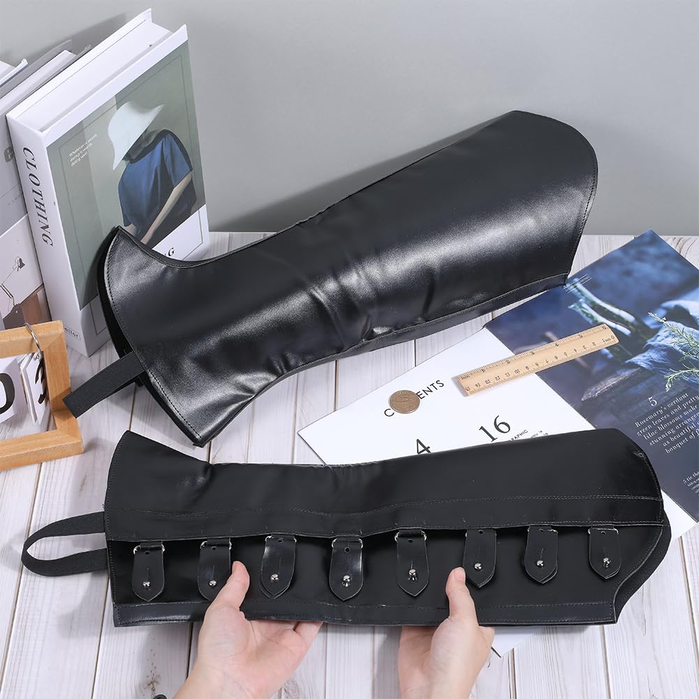 GORGECRAFT 2pz Fundas para Piernas Piratas de Cuero Negro Protectores Medievales para Piernas Polainas Retro Renacentistas Fundas para Botas de Cuero Sintético Envolturas para Botas Halloween Cosplay
