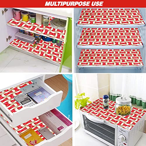 Image of Polyester 3-Layered Fridge Top Cover /Refrigerator Cover with Utility Pockets and Set of 4 Pc Fridge Mats (Color-Red, Size-39x21 Inches)