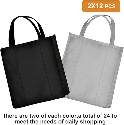 Miniatura 3 de JERIA Paquete de 24 bolsas de comestibles reutilizables, bolsas de compras grandes y plegables lavables, bolsas de mano resistentes con asas