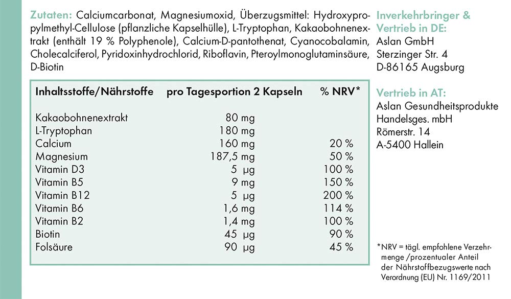ASLAN Neuro-Balance, 180 Kapseln (3-Monatspackung) – Unterstützung der Psyche und des Nervensystems, mit L-Tryptophan, Magnesium und Vitamin-B-Komplex