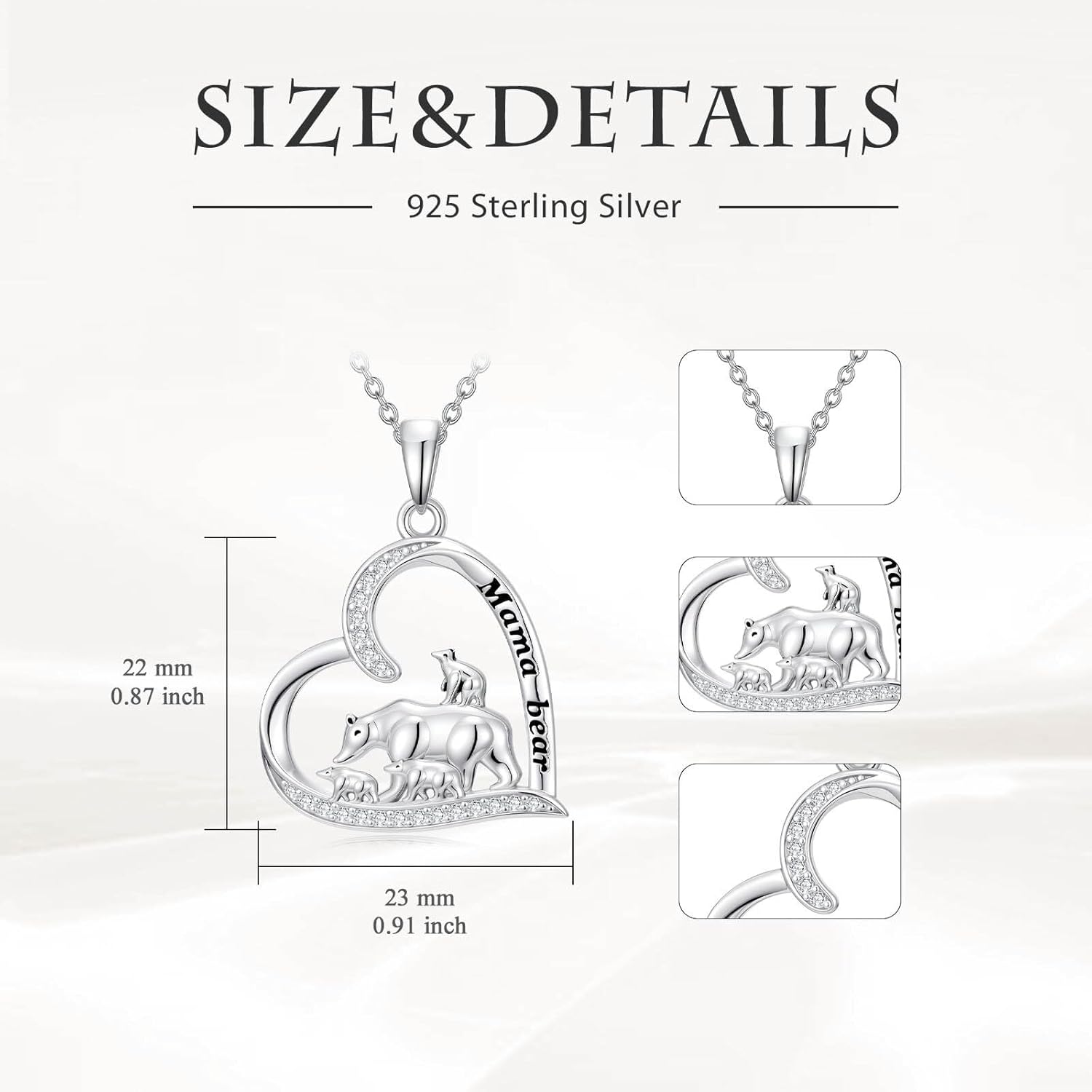 Mothers Day Gifts for Mom Necklace 925 Sterling Silver Mama Bear Necklace Jewelry Valentines Day Mothers Day Gifts for Women - Image 2