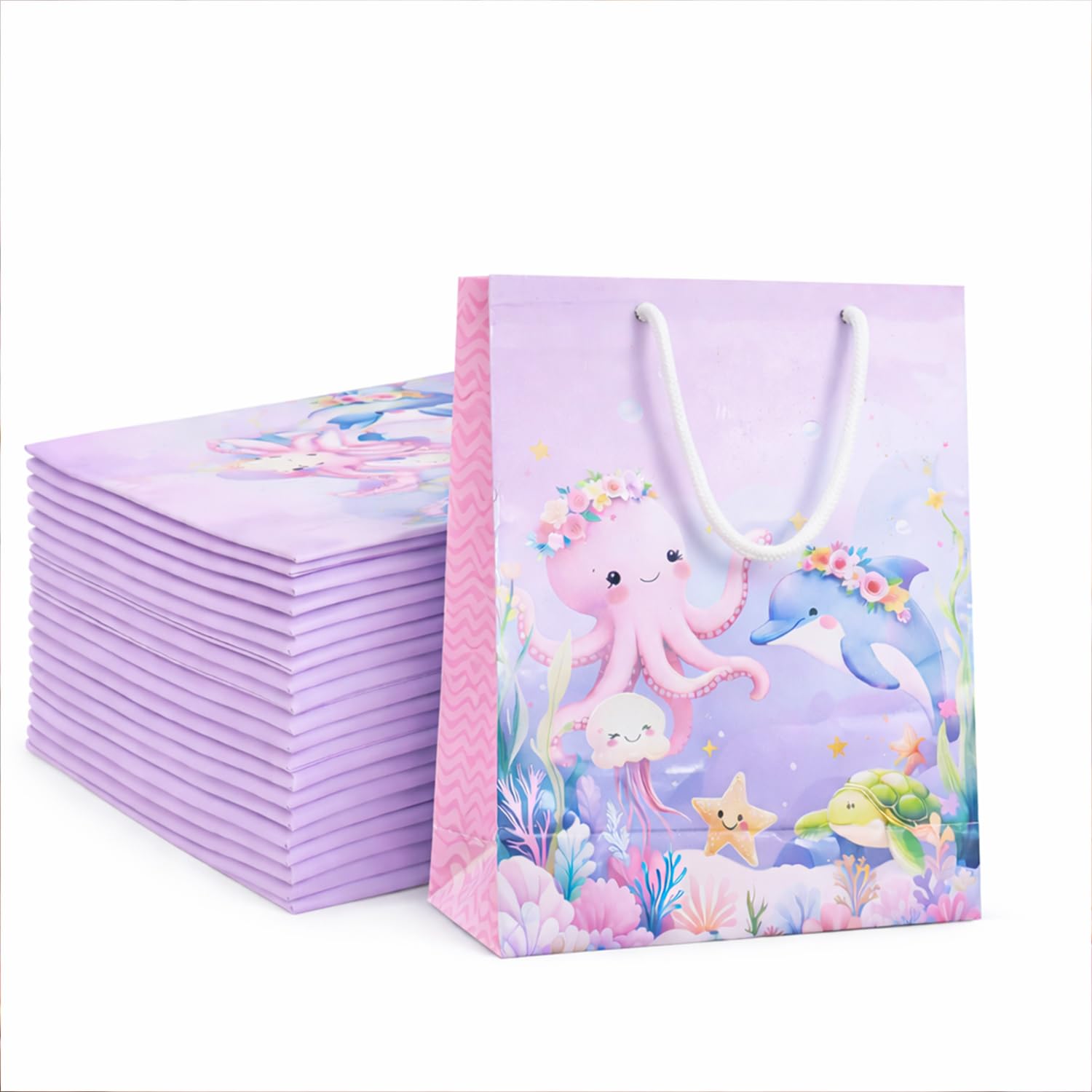 Rozi Decoration 12 Pcs Mermaid Theme Paper Bags for Birthday Return Gifts | Kids Birthday Party Gifting Bags with Rope Handle | Paper Bags for Gifting & Party Favors-image-44