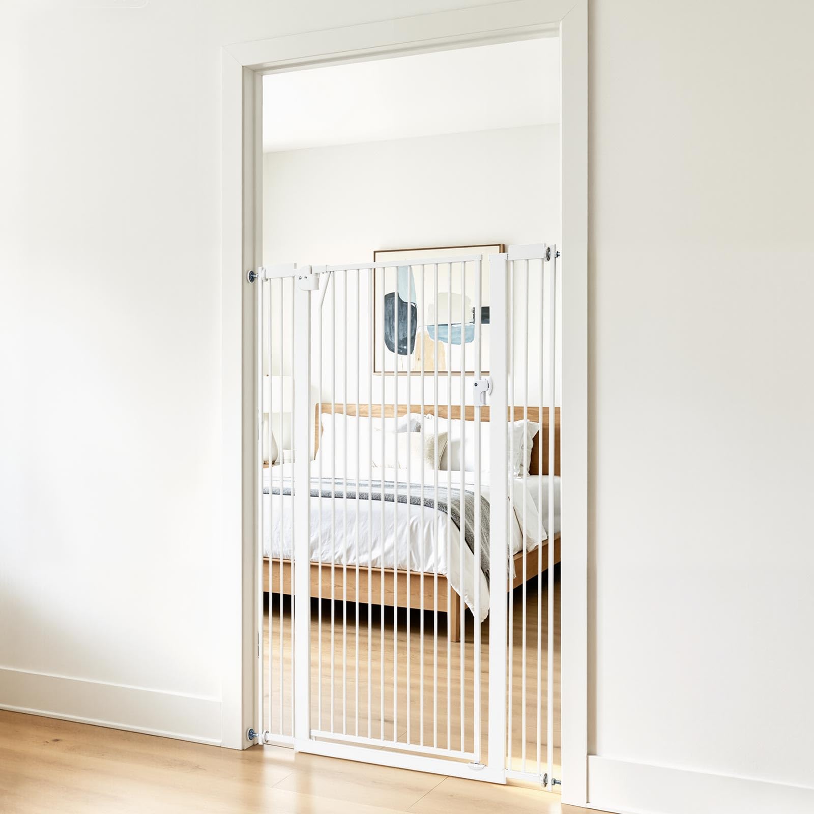 VEVOR Barrera de Seguridad para Niños, Alto Extra de 1420 mm, Ancho Ajustable de 740-1050 mm, Puerta de Seguridad para Perros y Gatos, Kit de Accesorios de Instalación, para Escaleras Pasillos, Blanco
