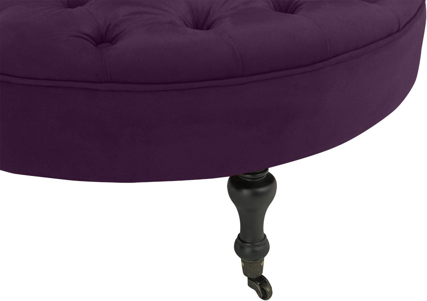 Divano Roma Furniture - Round Tufted Microfiber Coffee Table with Casters, Ottoman with Wheels (Purple)