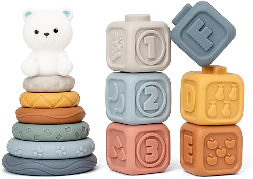 Montessori - Bloques de construcción suaves para bebés de 6 a 12 a 18 meses, juguete sensorial infantil para niños pequeños de 1, 2, 3 años,