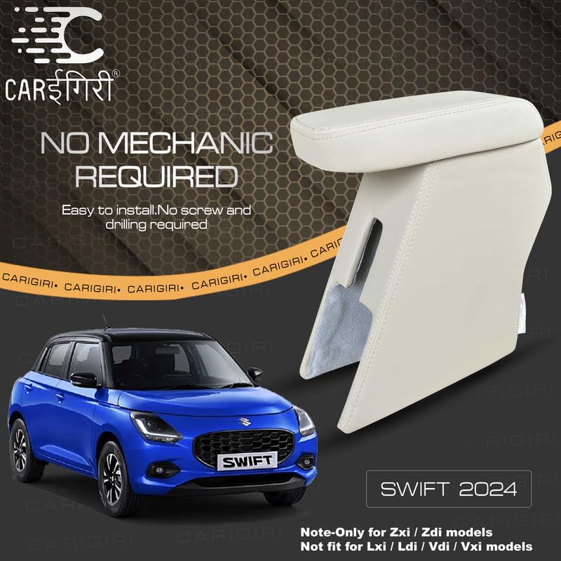 Image of Carigiri Premium Finish Car Armrest with Storage Box And High Density Moulded Foam For Maruti Suzuki Swift (Models-2024,2025)(ONLY FOR ZXI,ZDI /ZXI+ MODELS) (Beige with Beige Seam,Nappa Leatherette)
