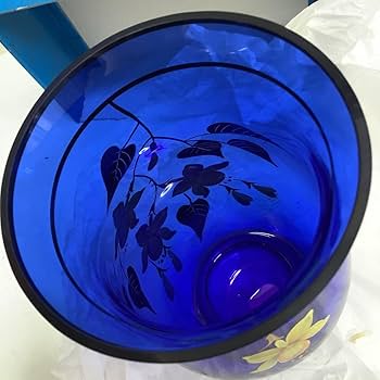Amazon.co.jp: ボヘミアングラス 花瓶 ブルー 花 高さ約23