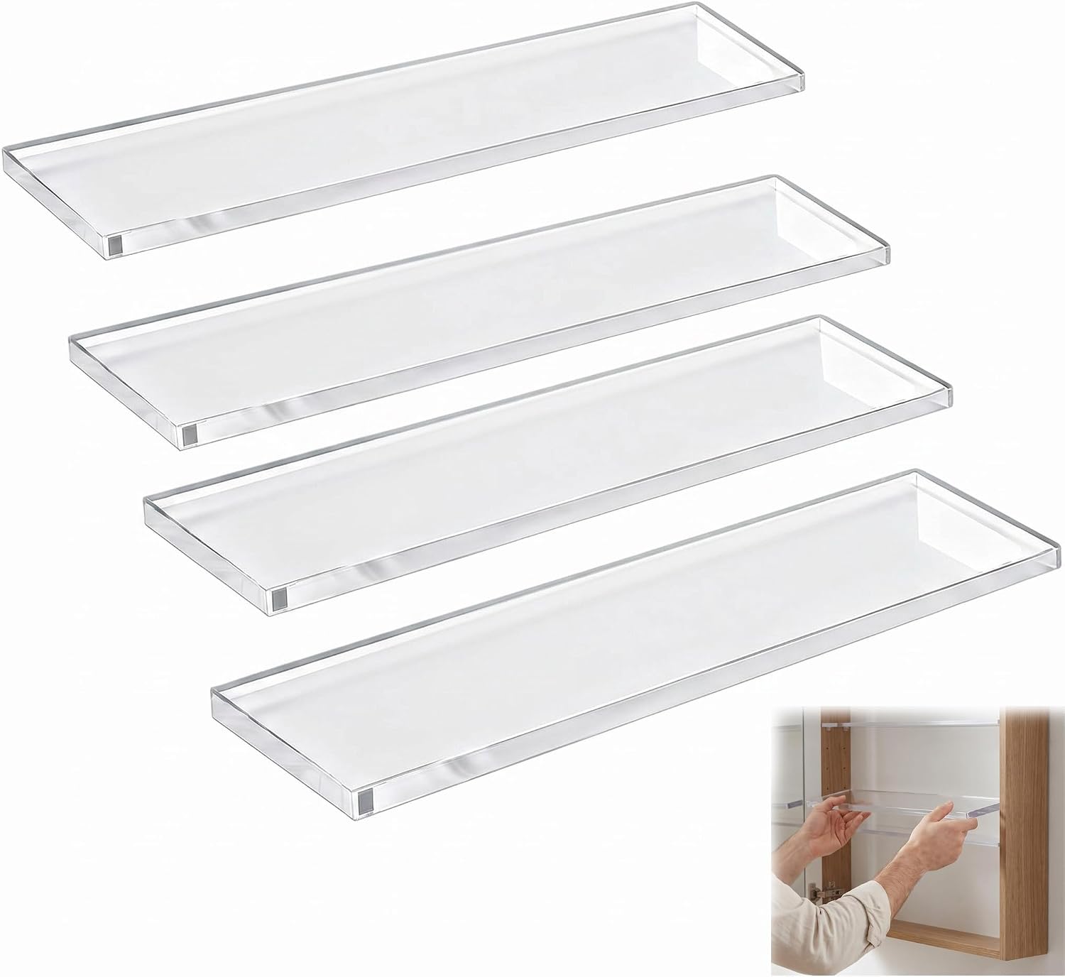 4 Pcs Medicine Cabinet Shelves 13 Inch,Acrylic Medicine Cabinet Shelf Replacement,Plastic Clear Shelves for Bathroom Living Room Kitchen Wall Medicine Cabinet