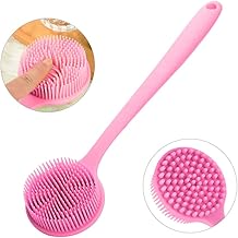 Ithyes Spazzola per il corpo in silicone, spazzola per il bagno, spazzola per la schiena, manico lungo, spazzola per doccia con setole ultra morbide, antiscivolo, rosa