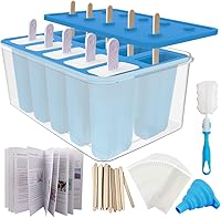 Vista 10 de Miaowoof Moldes caseros para paletas de hielo, fabricante de paletas de hielo de silicona sin BPA de 10 cavidades, con 50 palitos, 50 bolsas, 10