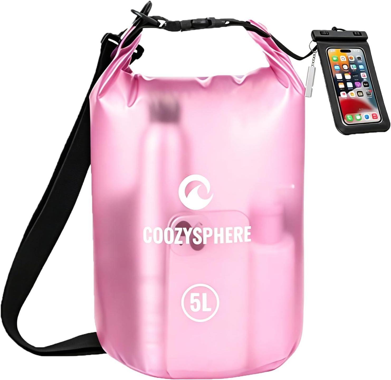 Waterproof Dry Bag for Women & Men, 5L Roll Top Lightweight Transparent Bag with Phone Case & Whistle for Kayaking Boating Beach Camping Swimming