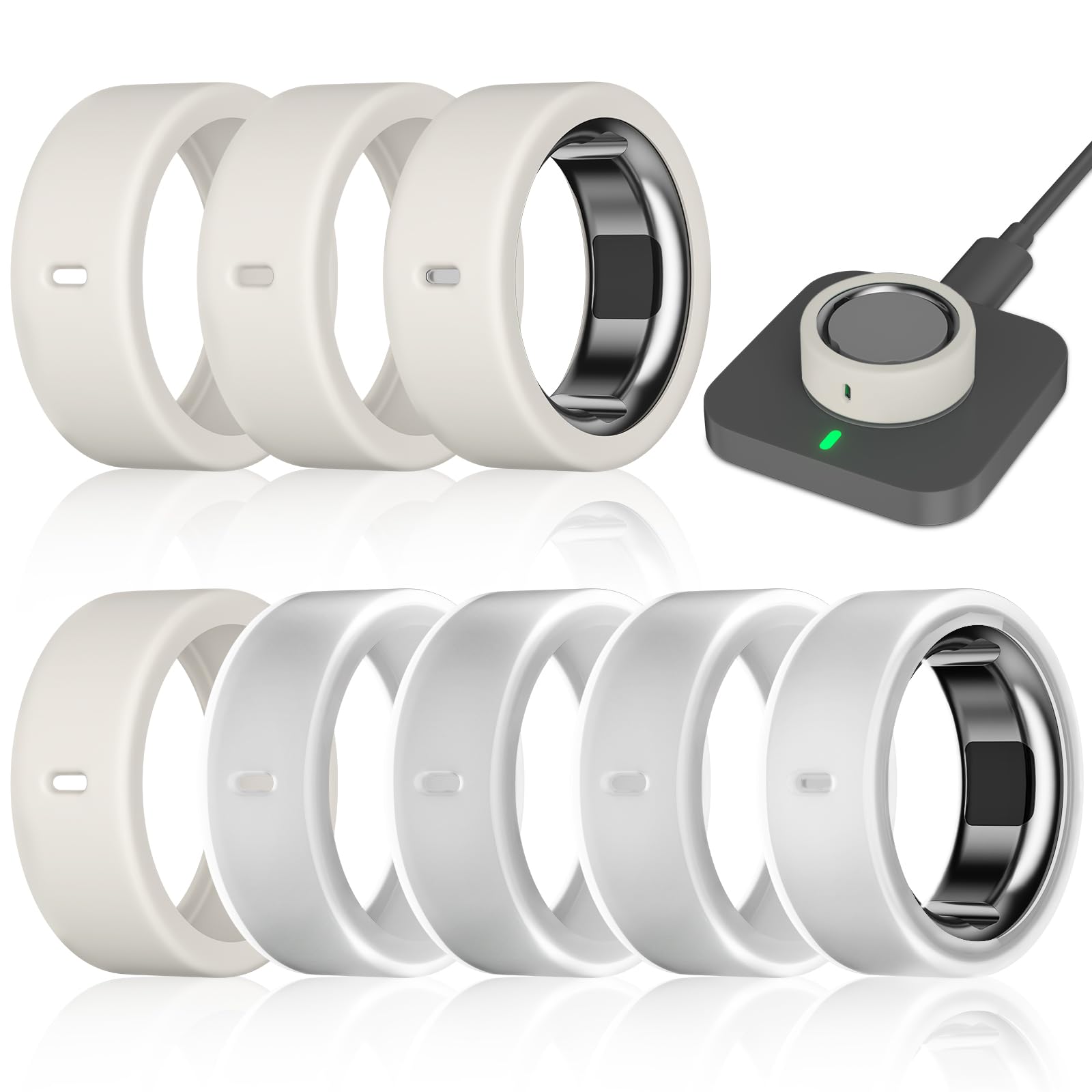 Photo 1 of 8 Pack Ring Cover Compatible with Oura Ring Gen 4/4 Ceramic, Oura Ring Gen 3 Horizon/Heritage, Support Charging with Cover on, Anti-Scratch Elastic Silicone Ring Protector for Men Women Working Out