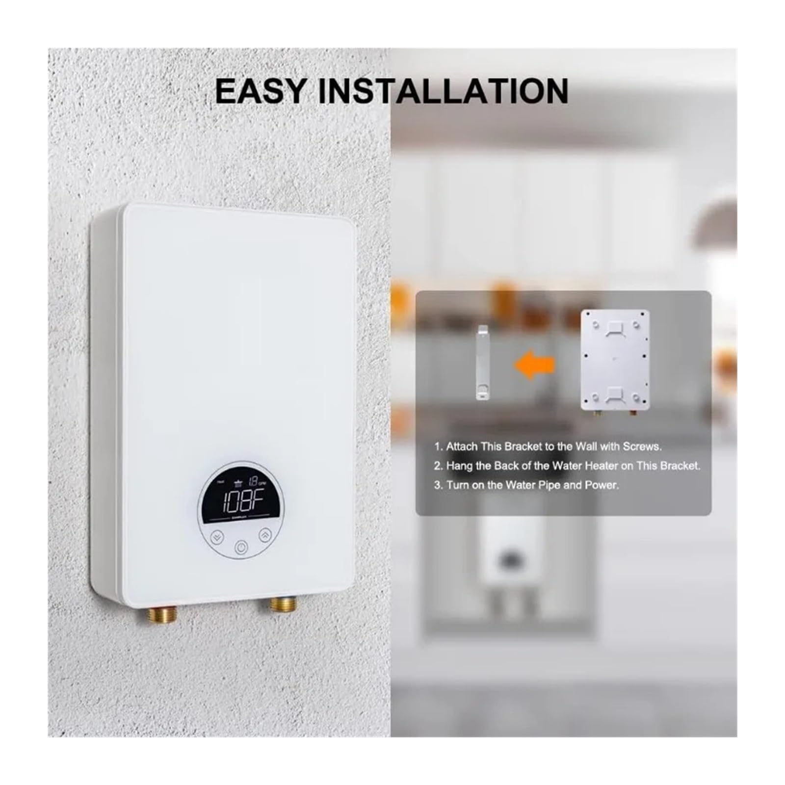Calentador De Agua Sin Tanque Eléctrico, Calentador De Agua Instantáneo Debajo del Fregadero, Tecnología De Automodulación, Calentador Eléctrico Blanco De Bajo Consumo a casa(Bianco)