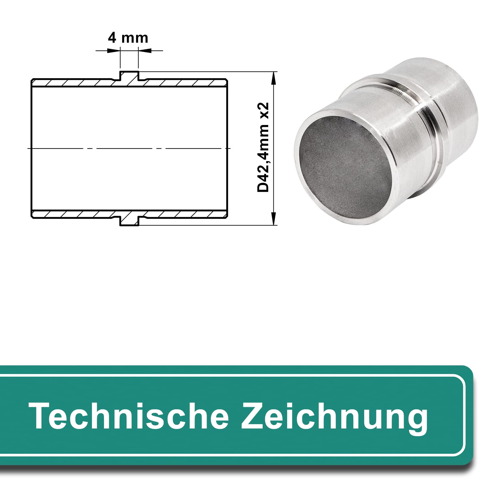 Connettore Acciaio Inox Connettore Per Tubi In Acciaio Inox V2A - 42,4x2,0 Mm Con Barra Centrale, Per Installazioni Sicure Connettori Per Ringhiere - Foto 4