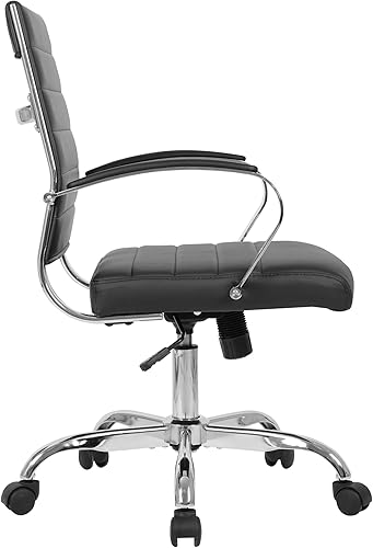 Miniatura 4 de LANDSUN Silla de oficina en casa, silla de escritorio con respaldo medio, silla giratoria ejecutiva acanalada de piel sintética con ruedas y