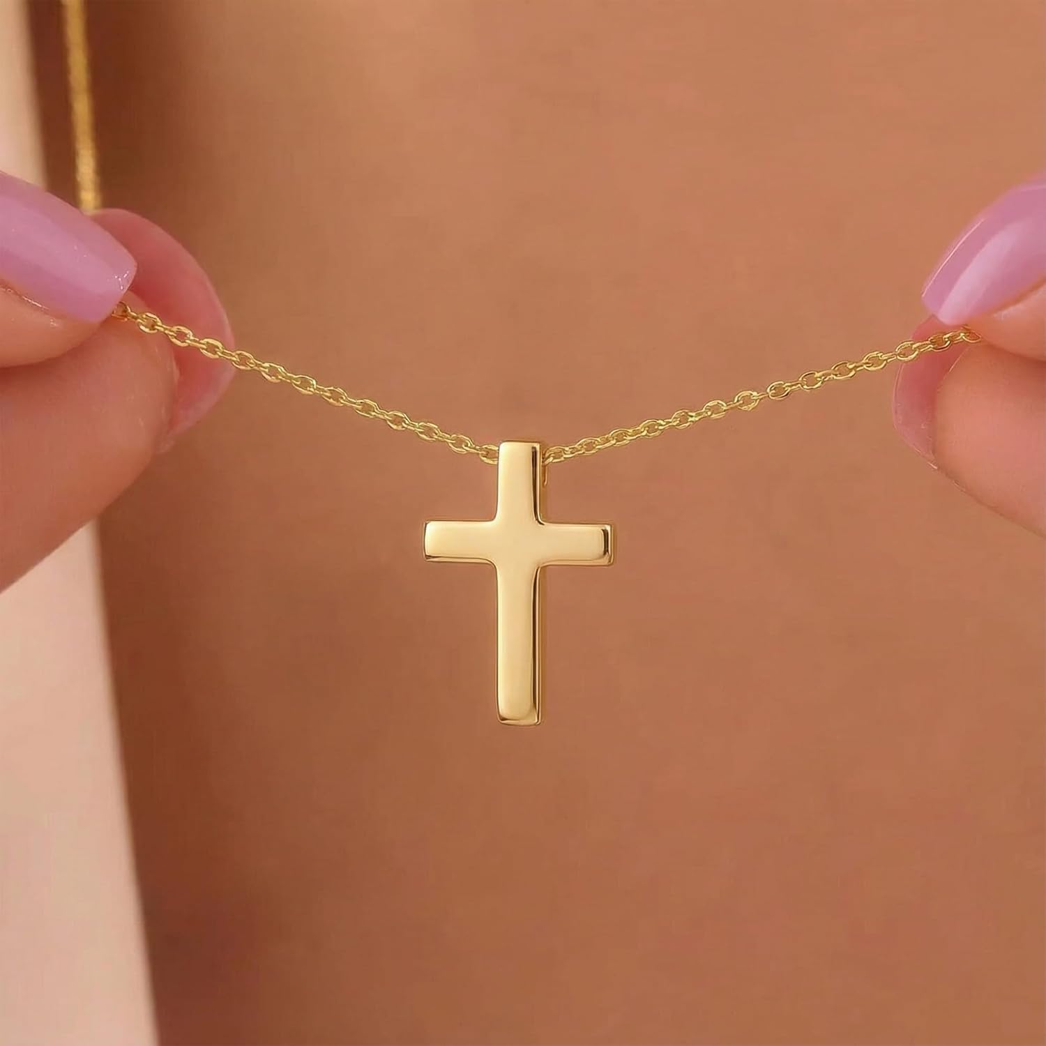 Gelin Tiny Cross Necklace 14K or 10K Solid Gold |Cross Pendant Necklace | 18 inch Gold Chain