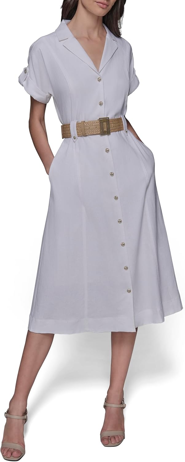 Karl Lagerfeld Womens Light Collared Short Sleeve Midi Dress