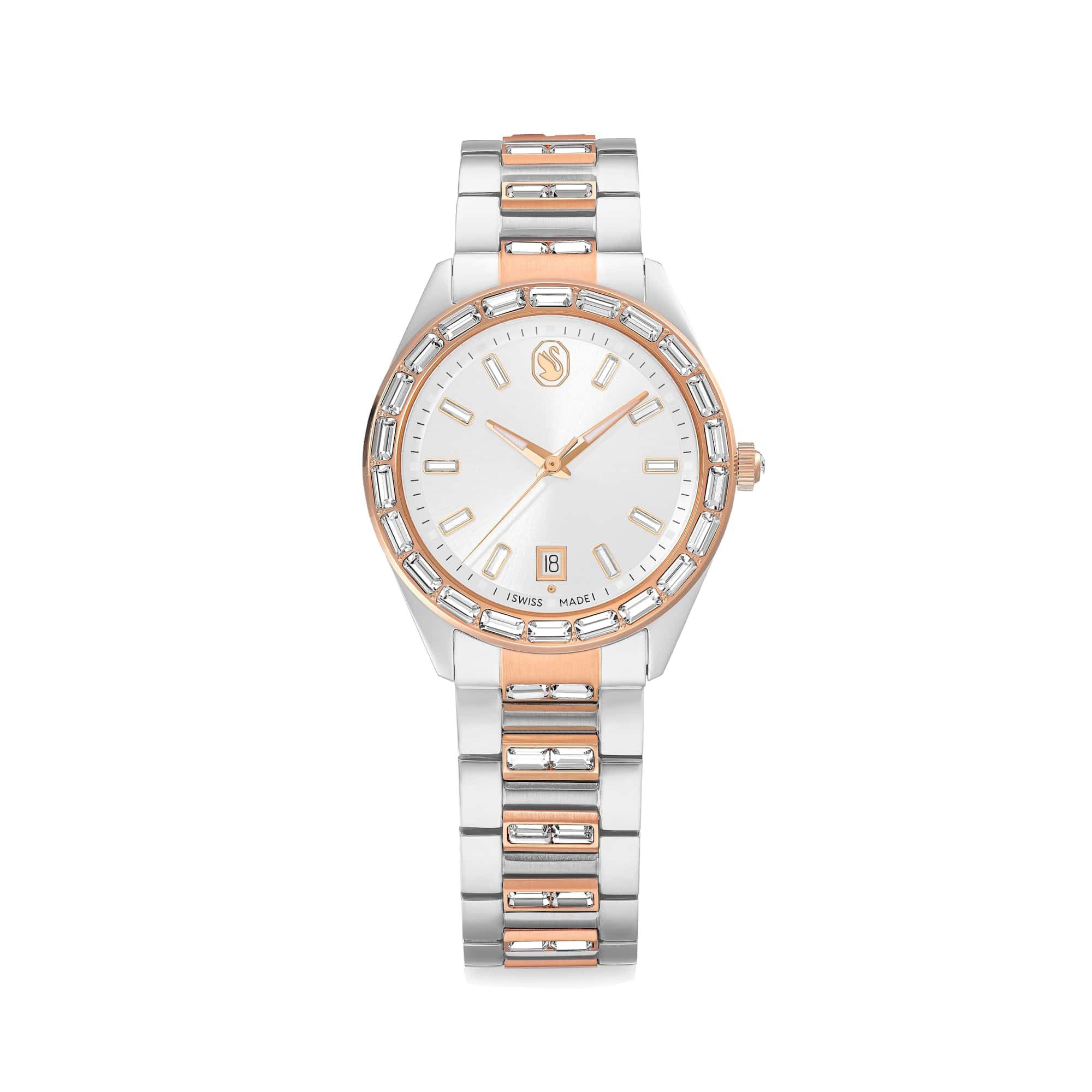 Swarovski Matrix Date Watch, Swiss Made, Metal Bracelet, Rose Gold Tone, Mixed Metal Finish