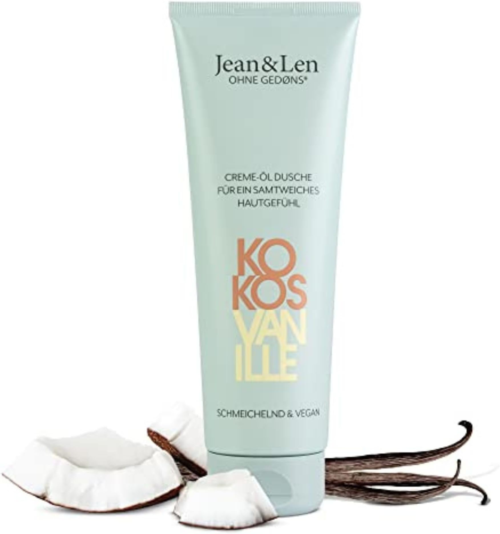 Jean & Len Cream Oil Shower Coconut & Vanilla, for Dry Skin, Rich Formulation, for a Gently Cleansed and Noticeably Smooth Skin Feeling, pH Skin Ideal, Vegan Shower Gel, 250 ml