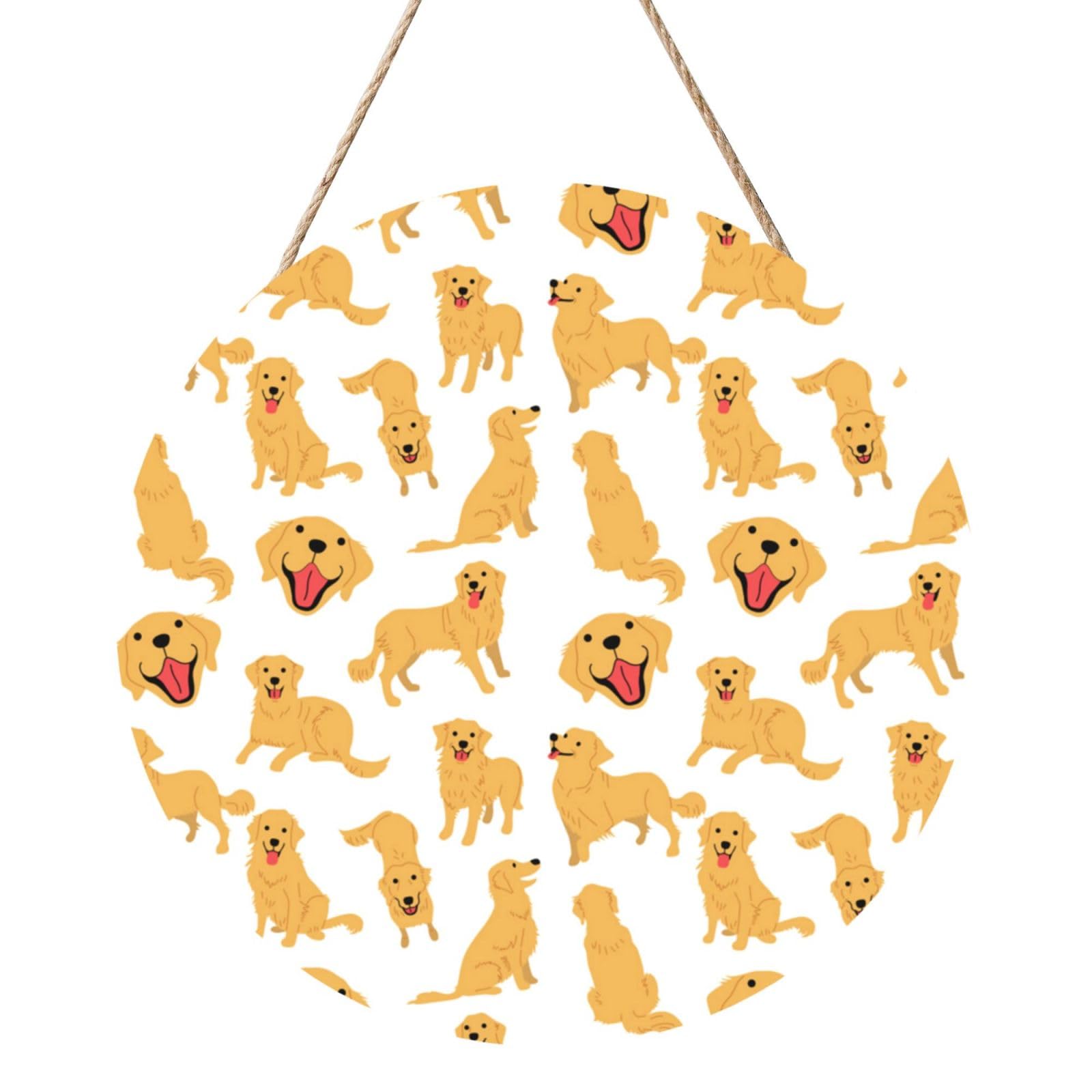 InOmak Cute Golden Retriever Dog Pattern, Round Wood Panel Painting 12 in, Wall Hanging Painting For Home