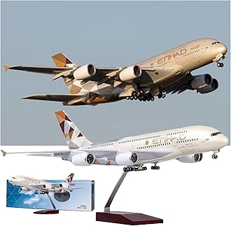 – WOGYOZKA 1/160 Scale 20.1in Airplane A380 ETIHAD Airline Model With Light And Wheel Diecast Plastic Resin Plane For Collection Alloy Diecast Aircraft Jet Model Plane Gift(Beige)