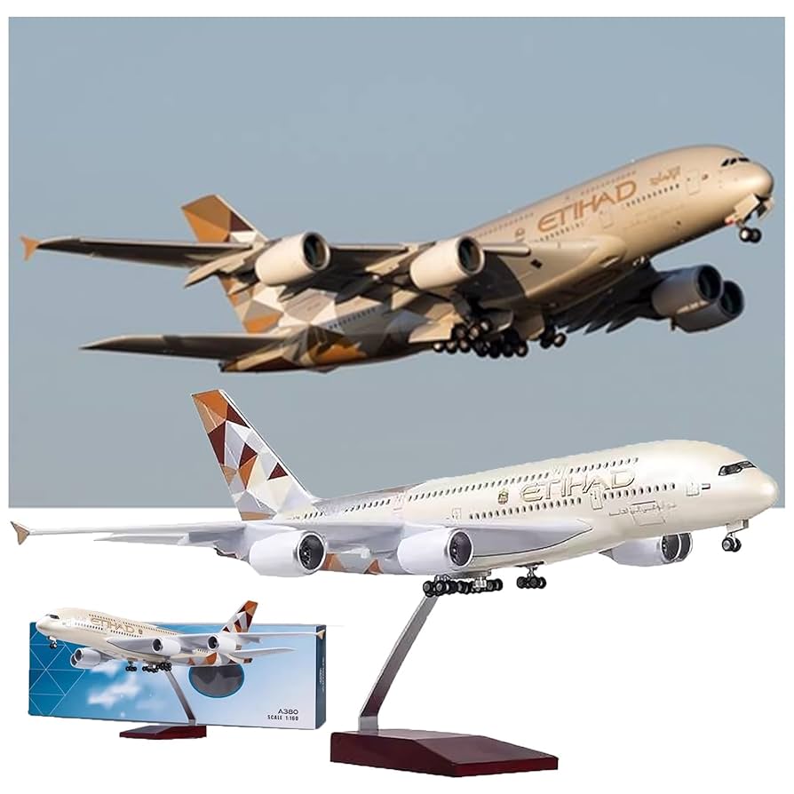 【新品】1/160 エティハド航空 エアバスA380 モデルプレーン 模型 1:160 46CM ETIHAD AIRBUS A380 Passenger Airplane Landing