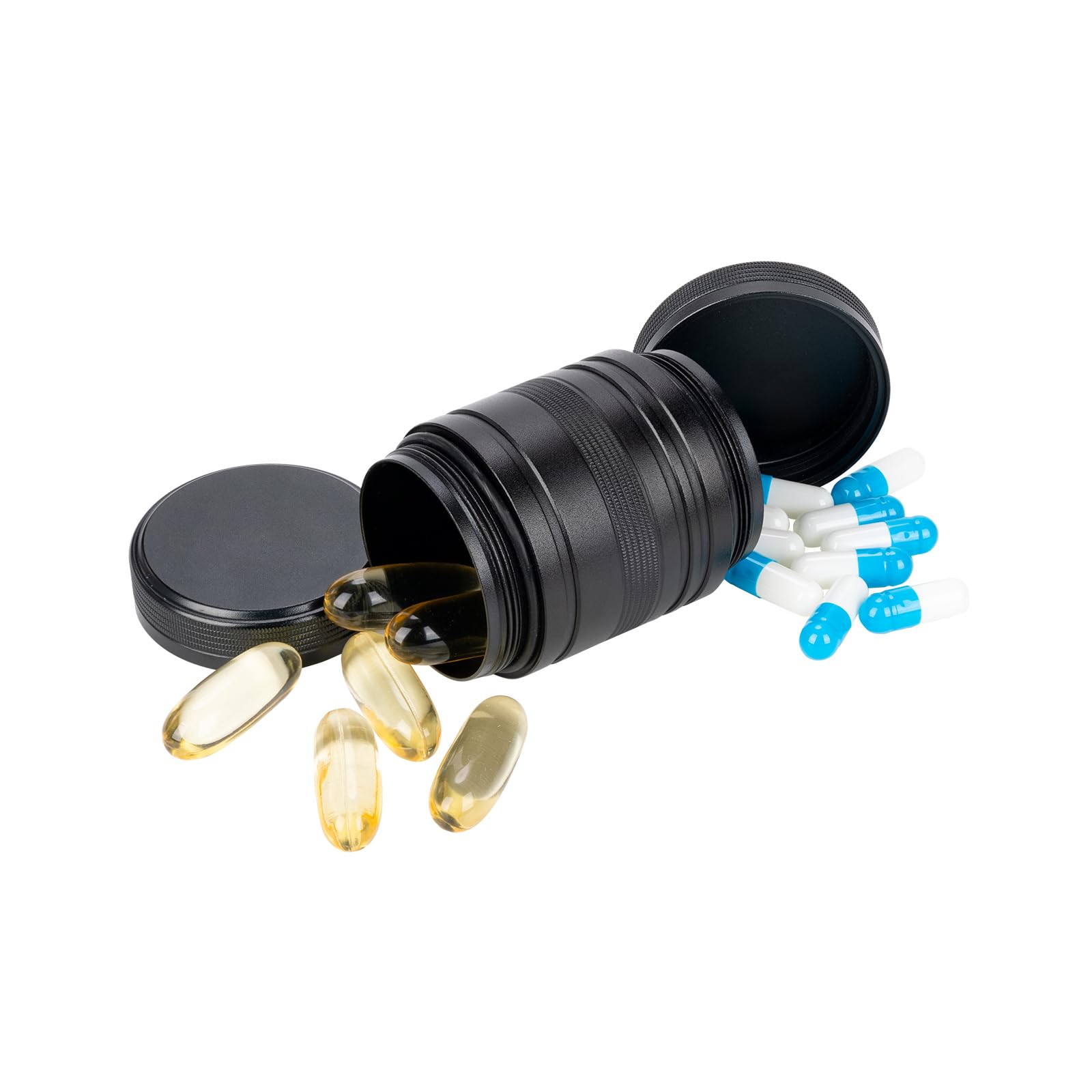 Pill Box 2 Times a Day - Metal Pill Case, Portable Daily 2 Compartment Pill Container, Waterproof Travel Aluminum Pill Holder for Fish Oils, Vitamin,