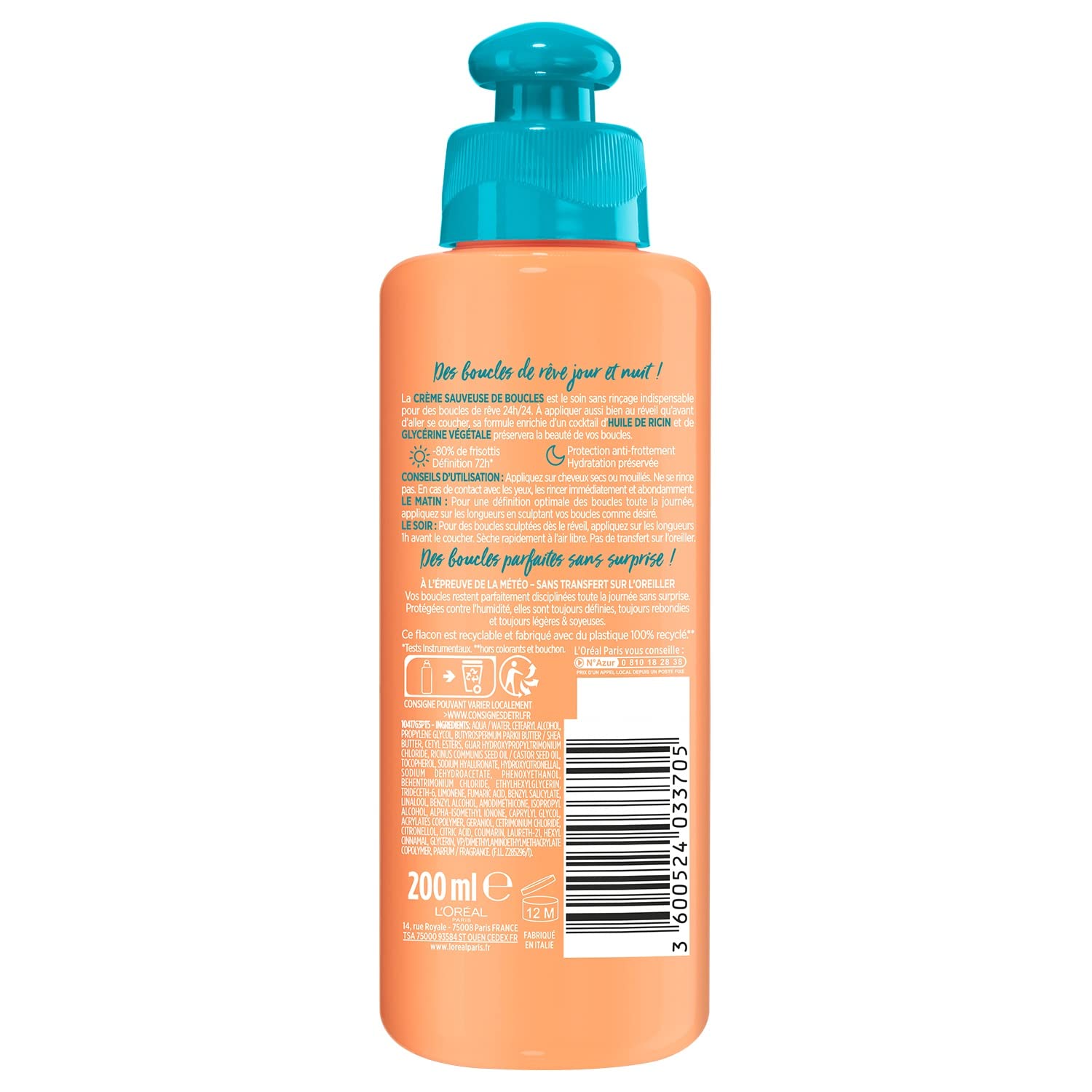 L'Oréal Paris Elsève - Saucer Loads Cream - Bezspłukiwana pielęgnacja włosów - Wzbogacony o olej rycynowy i glicerynę roślinną - Do włosów falowanych kręconych - 200 ml