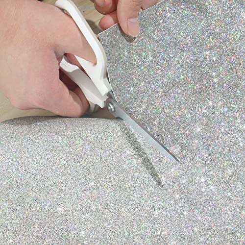 Silver Sparkle Contact Paper Glitter Wallpaper Stick And Peel Bedroom Cabinets Drawers 15.8''X80'' Vinyl Self Adhesive Removable Sparkle Wall Paper Furniture Upgrade Renovation Glitter Contact Paper #TOP3