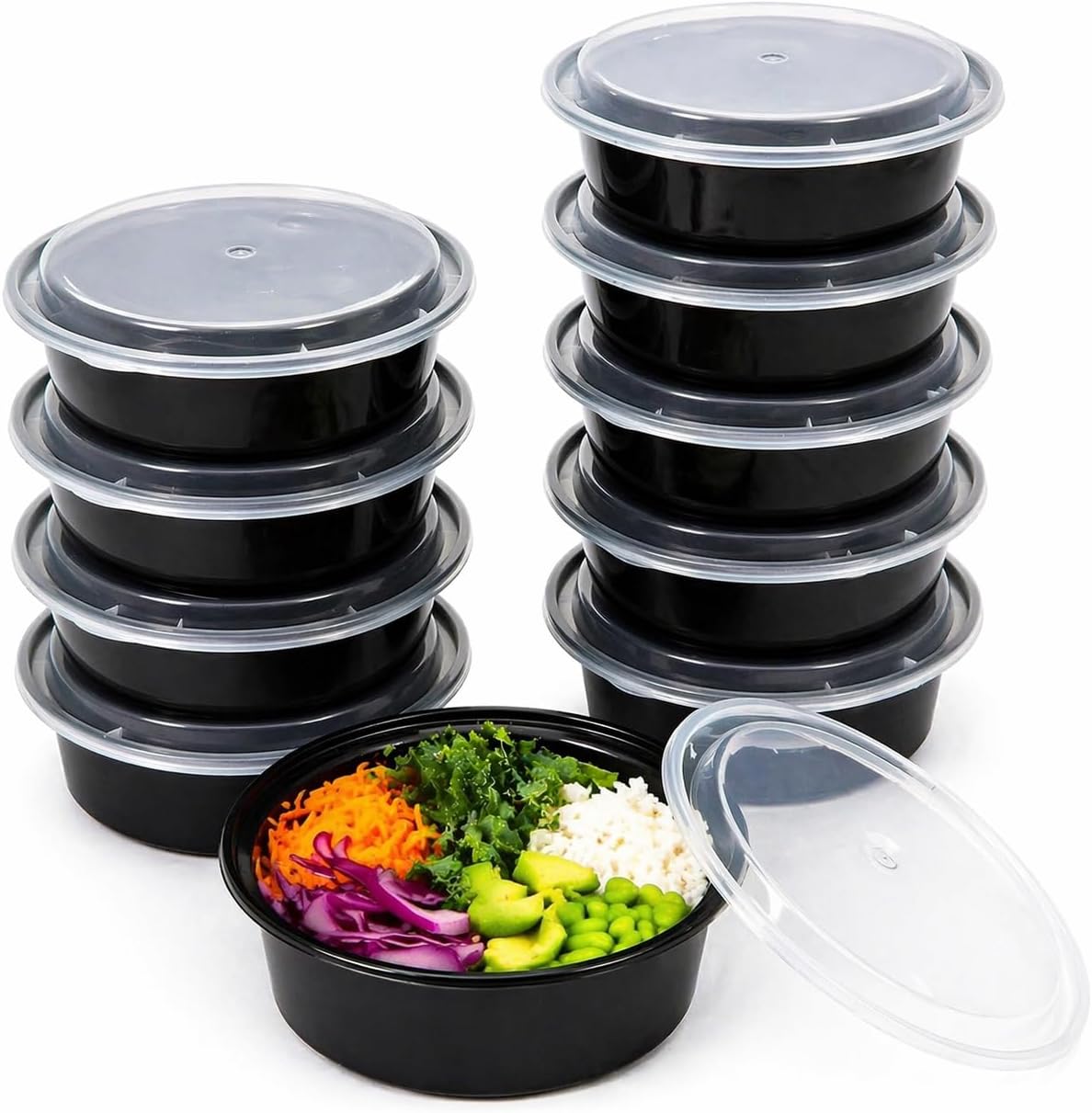 10 Pack Round Meal Prep Containers With Lids 32oz / 909ml – Microwave Safe Food Storage Containers, Reusable Plastic Lunch & Batch Cooking Pots