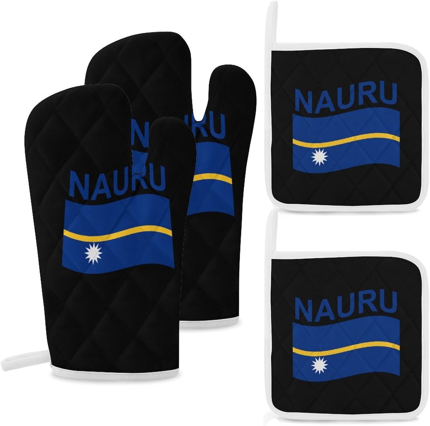Flag of Nauru Oven Mitts and Pot Holders 4Pcs Set Heat Resistant Cooking Mitts Hot Pads