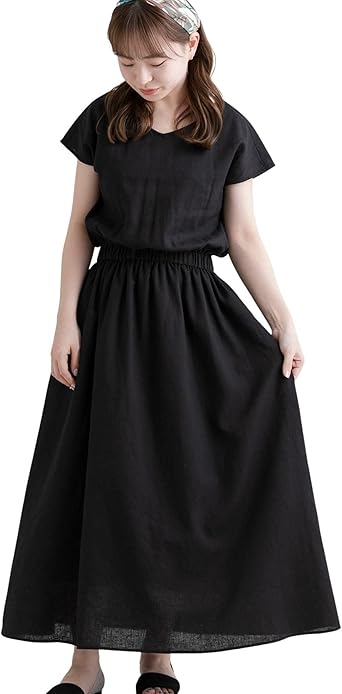 Amazon Co Jp サニーレーベル ワンピース ドレス 低身長向けsサイズ Ur Tech 抗菌リネン混フレンチギャザーワンピース レディース La15 26t703 S ブラック S 服 ファッション小物