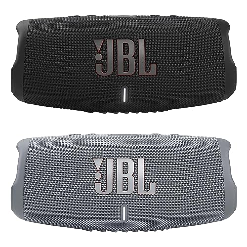 JBL Charge 5 Bluetooth-Lautsprecher, wasserdicht, tragbar, Schwarz/Grau, 1 Paar