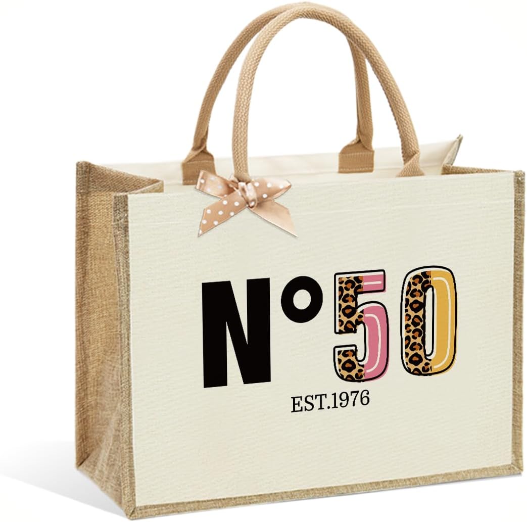Jute Canvas Tote Bag for Women - 40th 50th 55th 60th 65th 70th 75th 80th Birthday, Mother's Day, Christmas Gift
