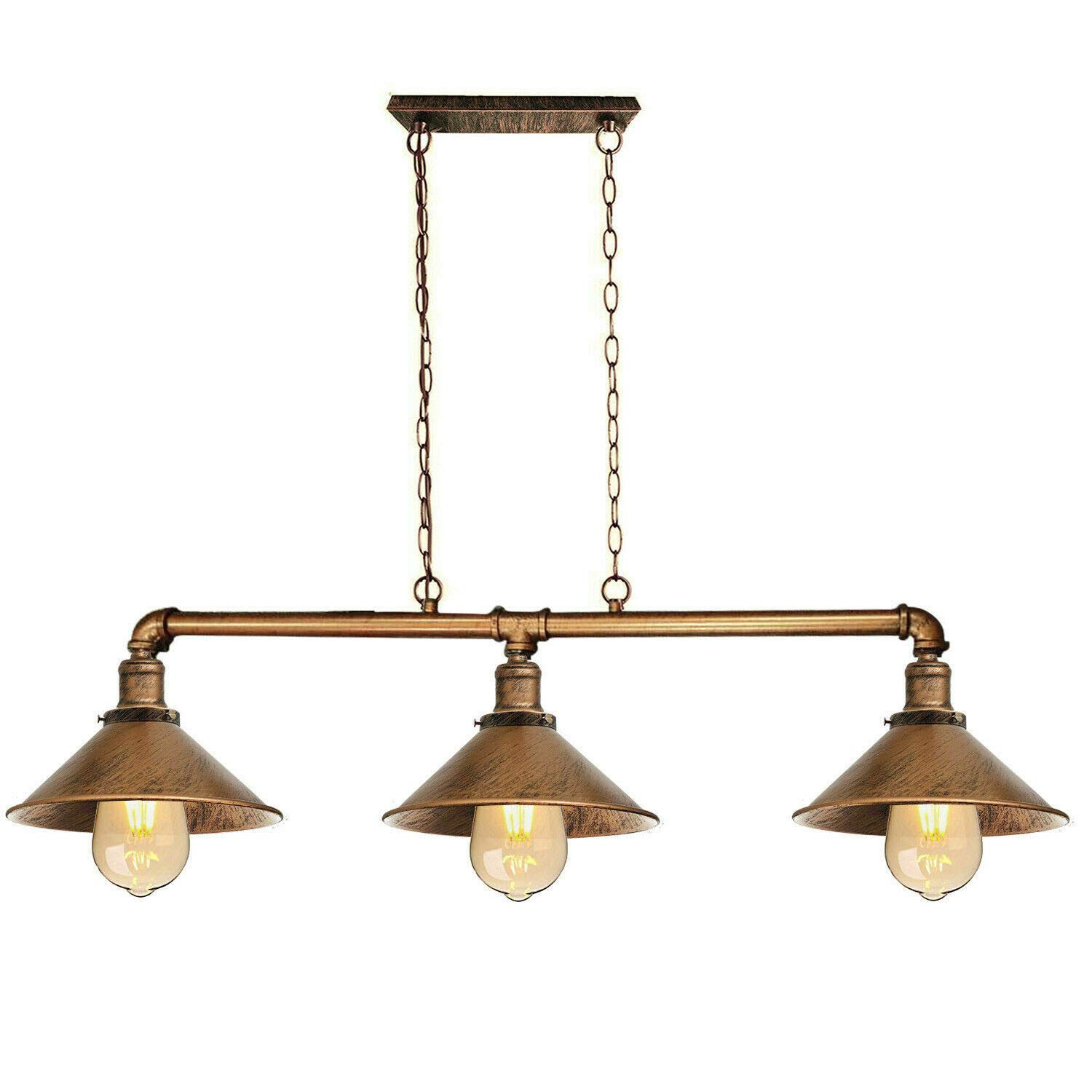 LEDSone 3 Head Vintage Steampunk Water Pipe Pendant Light Fitting E27 Holder with Hanging Light Set Retro Lamp Indoor Lighting for Fitting Pipe Fixture Chandelier (Brushed Copper, Without Bulb)
